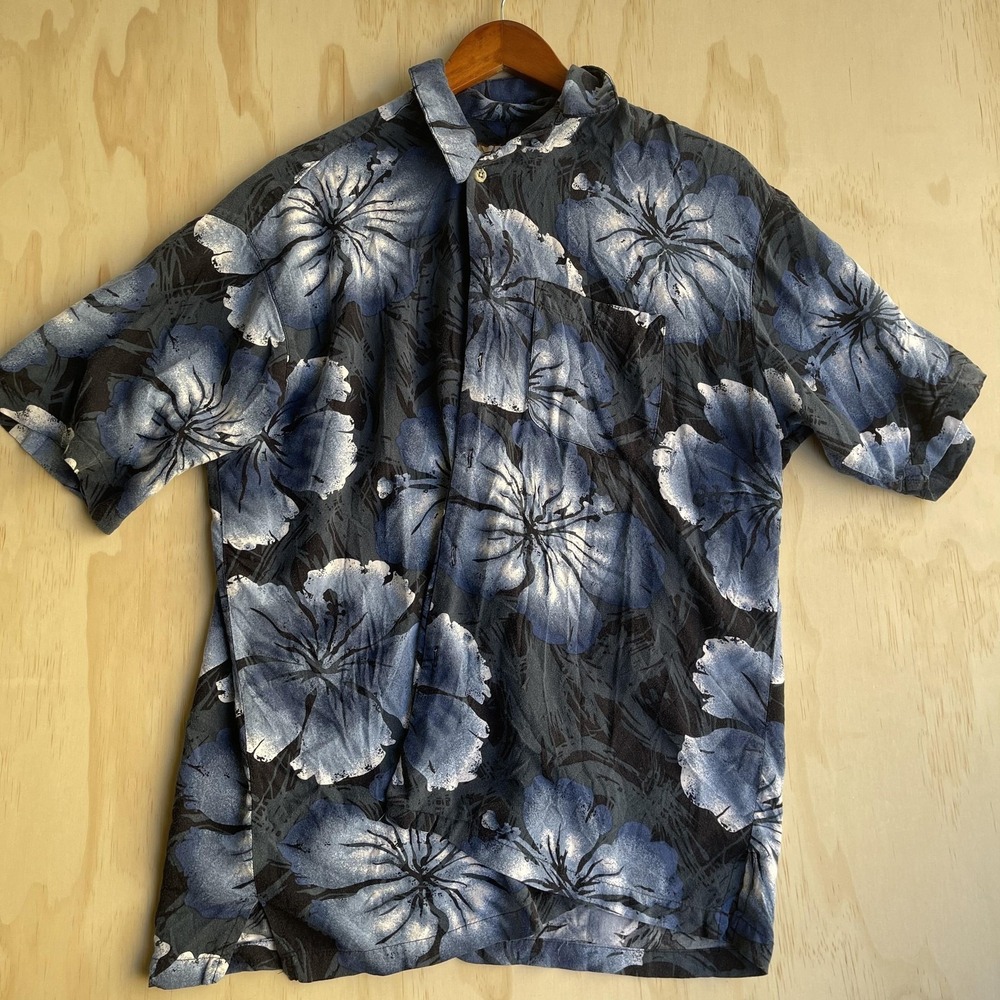 Vintage Caribbean Blues Shirt Mens XL Floral Hawaiian Short Sleeve Button Up